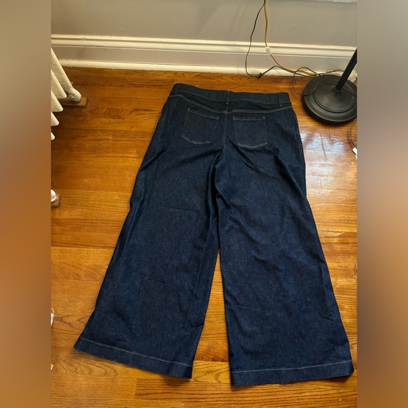 Spanx Wide Leg Jeans Womens 3X Dark Wash Elastic Waist Pull On Blue Jean Stretch - Picture 2 of 8